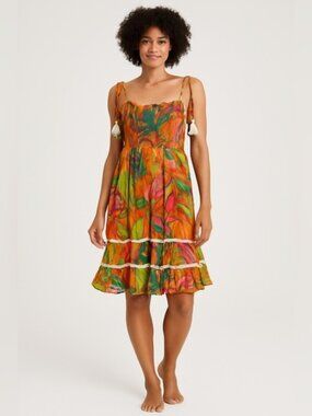 True Destination Boho Tropical Tassel Strap Dress – Size M